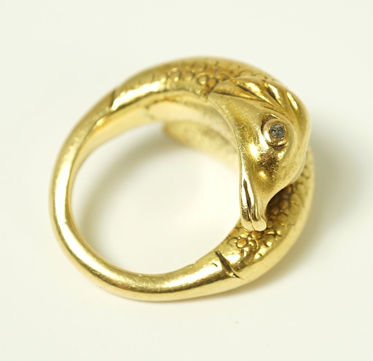 A yellow metal, sapphire an diamond set four stone dress ring, size L, gross 3.4 grams.
